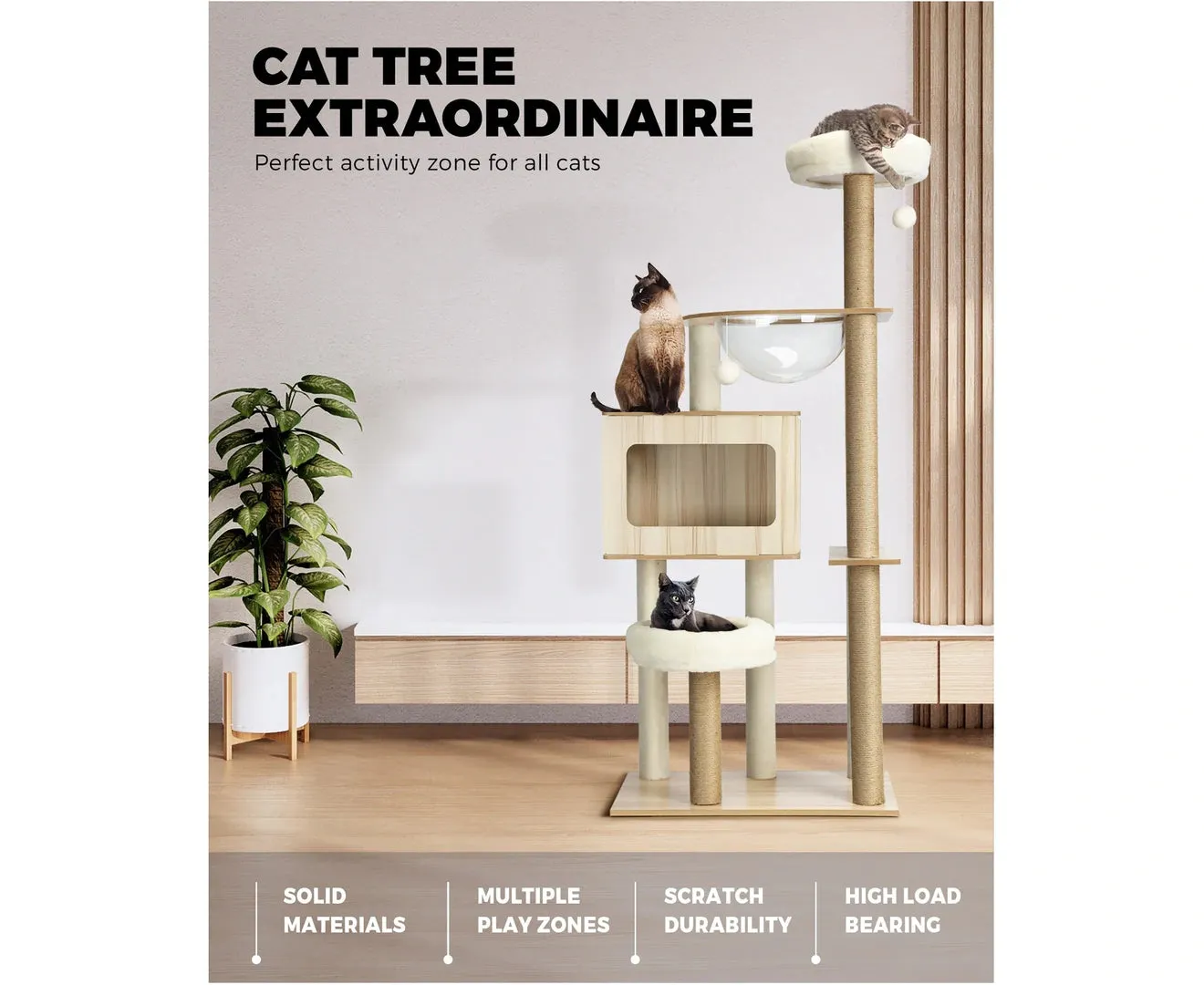 142cm Cat Tree Tower Scratching Post Scratcher Cats Condo House Bed Furniture