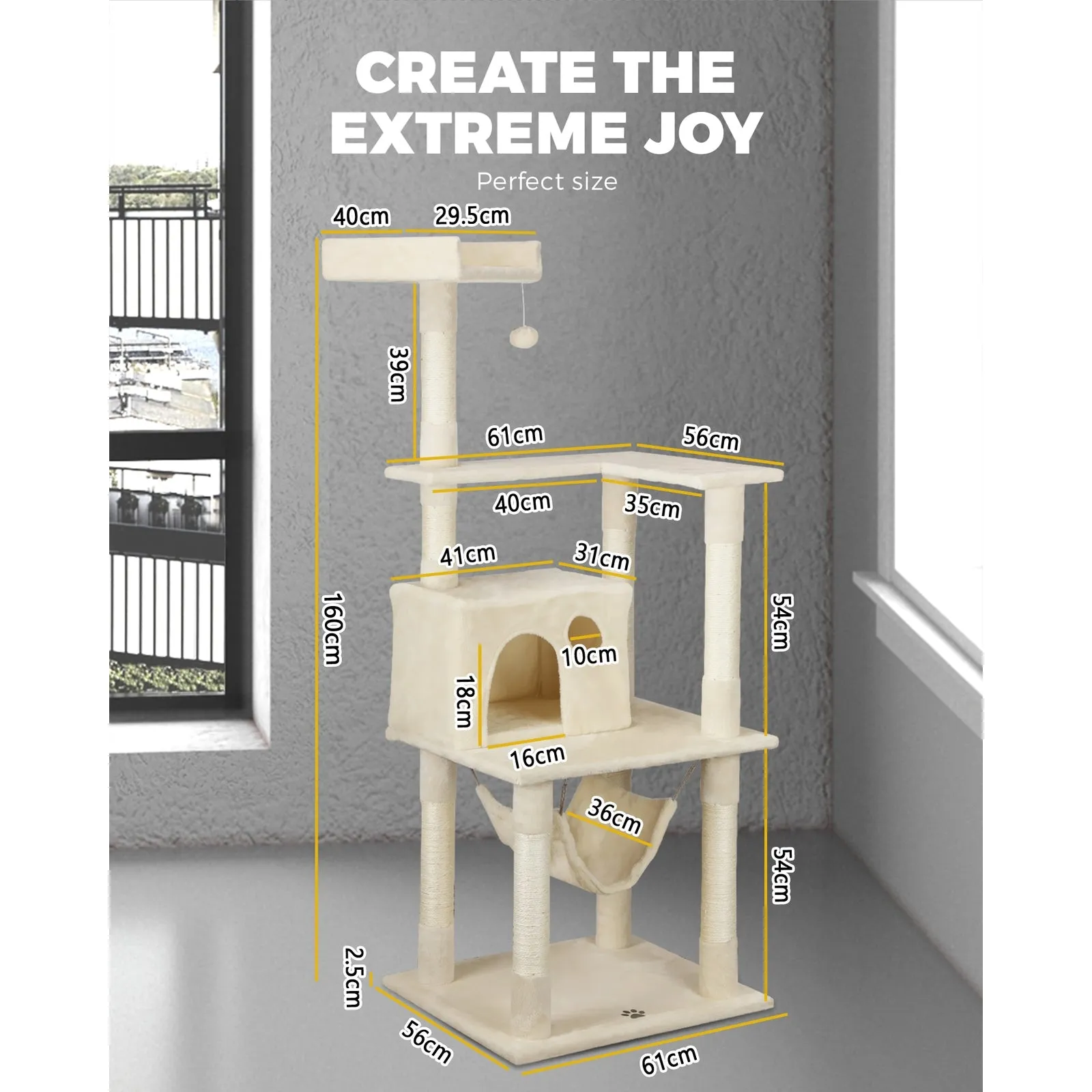 1.6M Cat Tree Scratching Post Scratcher Tower House Furniture Bed Stand Beige