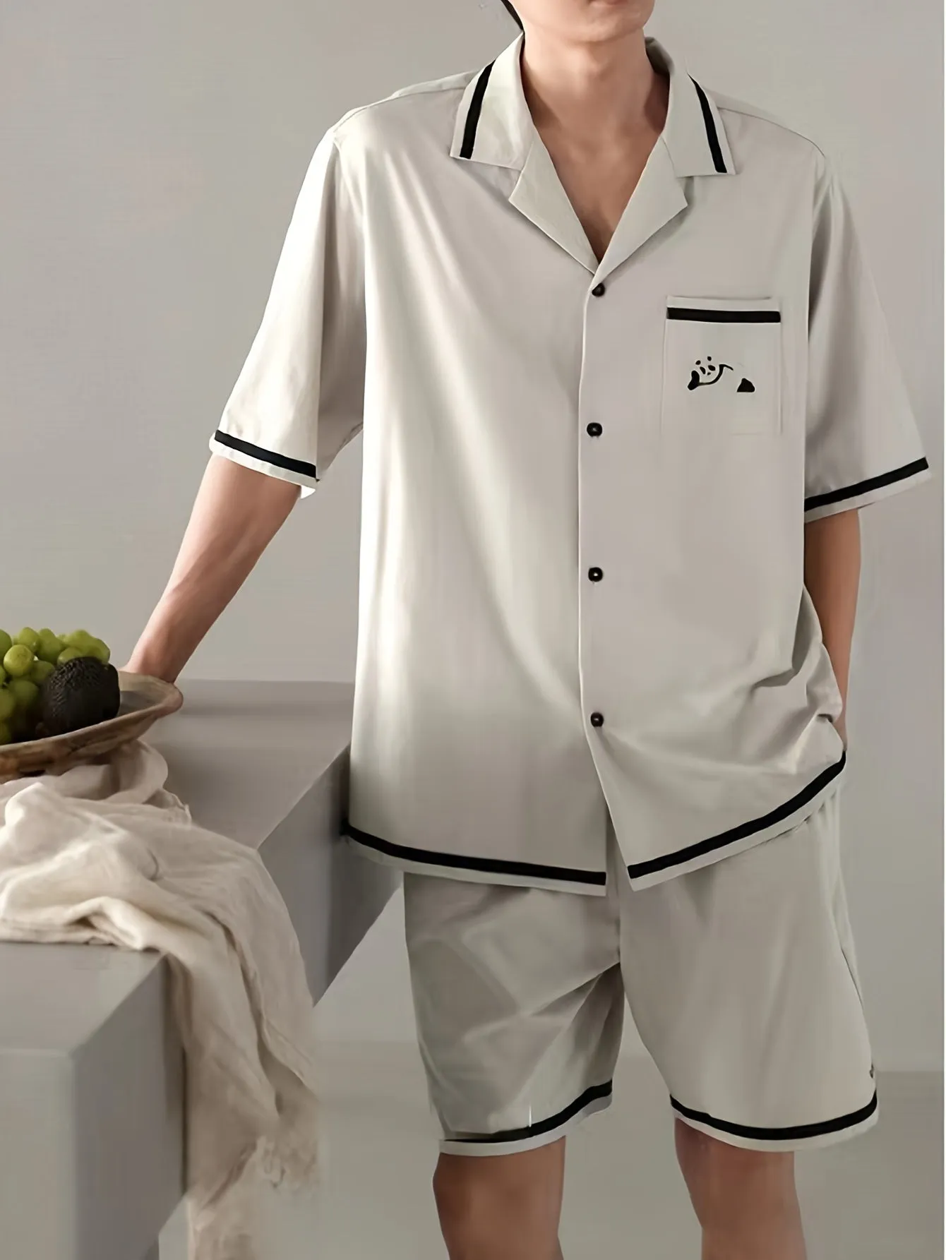 2pcs/set Mens Ultra-Soft Comfy Pajama Set - Short Sleeve Lapel Shirt & Lightweight Shorts - Perfect for Spring & Summer Lounging - Premium Quality Home Wear Clothing