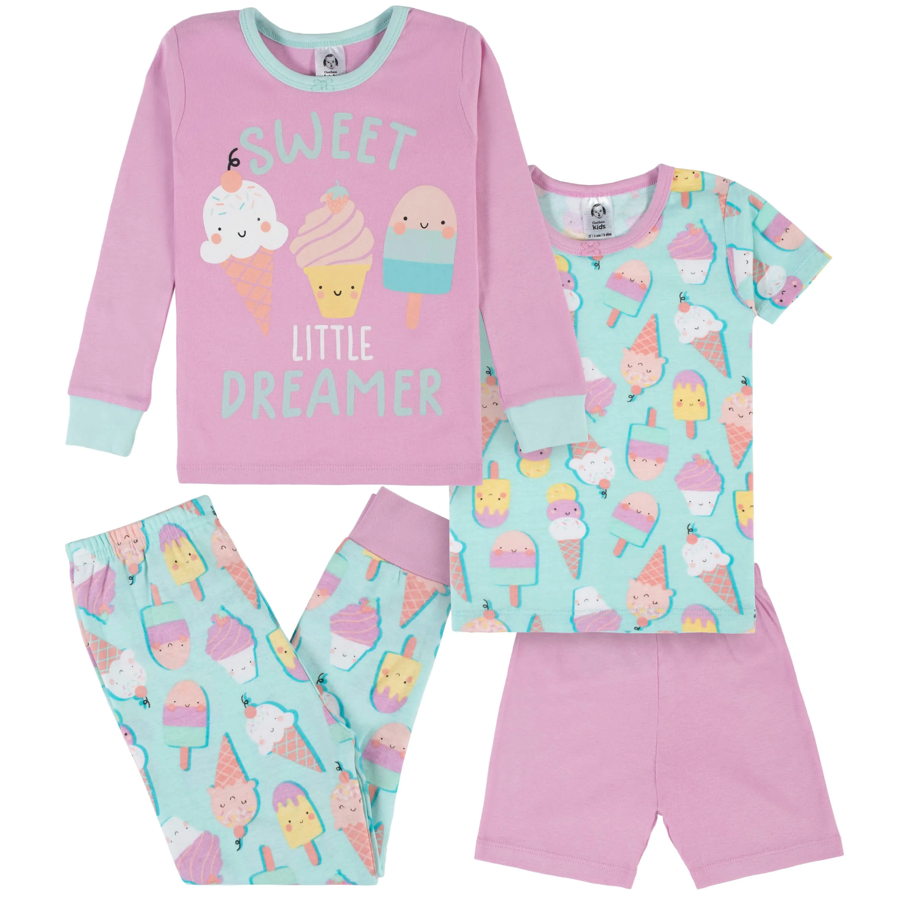 4-Piece Infant & Toddler Girls Ice Cream Dreams Snug Fit Cotton Pajamas