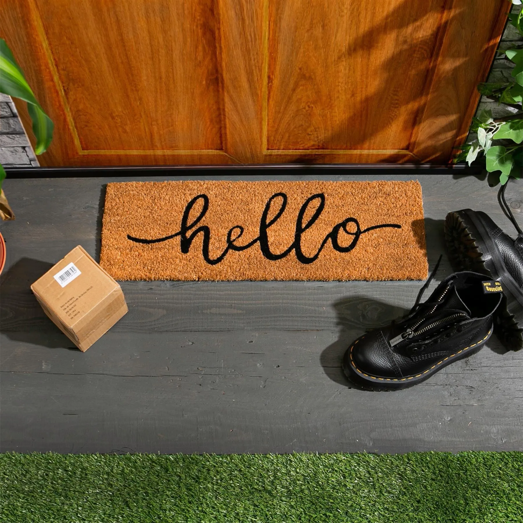 60cm x 20cm Hello Coir Step Mats - Pack of Two - By Nicola Spring