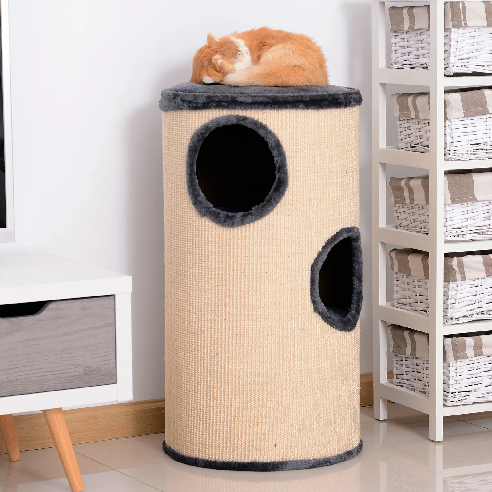 70cm Height Cat Post Tree Scratching Barrel Sisal Activity Center Condo Kitten Bed Scratcher Climbing Climber Play House for Indoor Cats