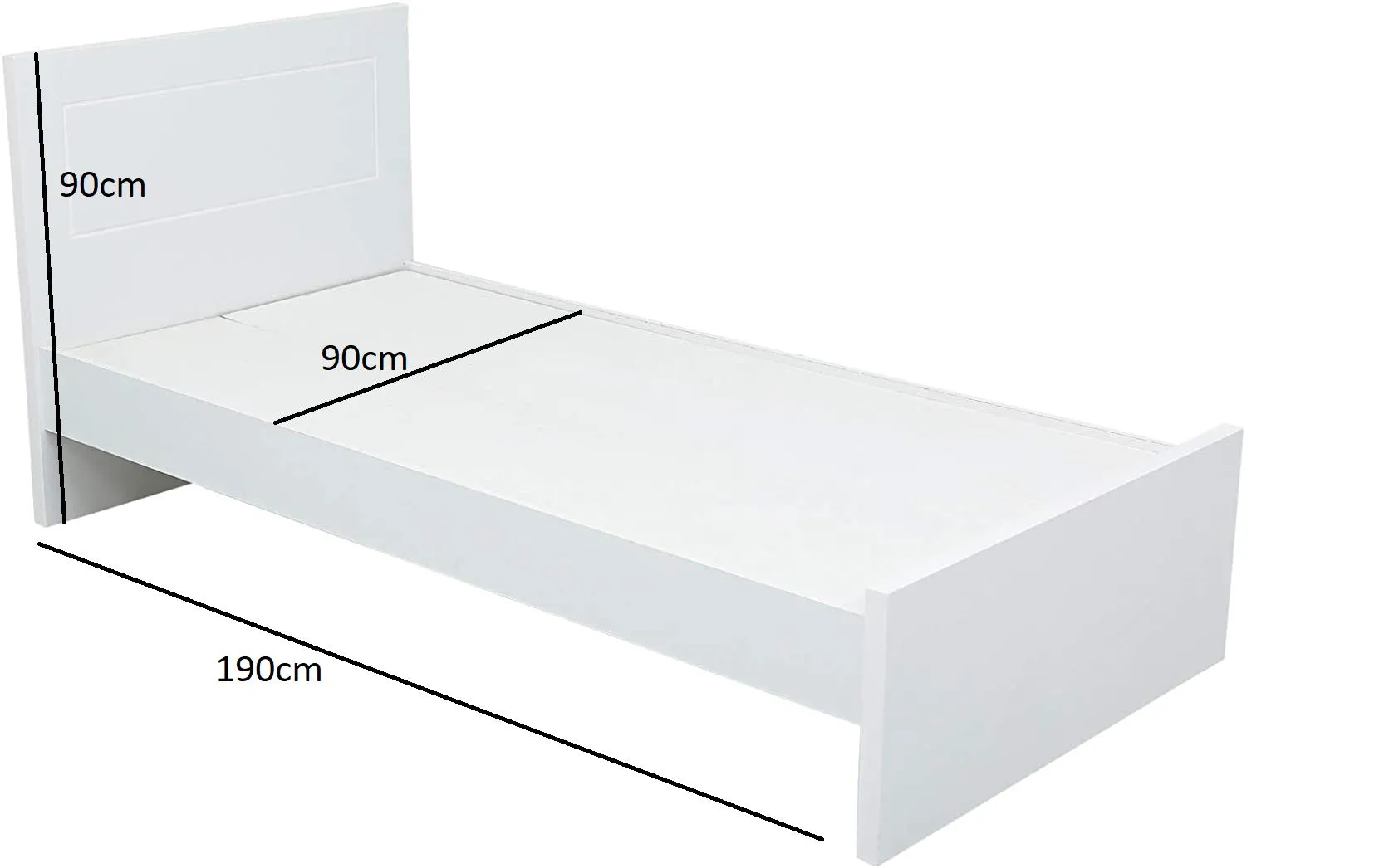 AFT Wooden Single Bed with Simple Headboard, White