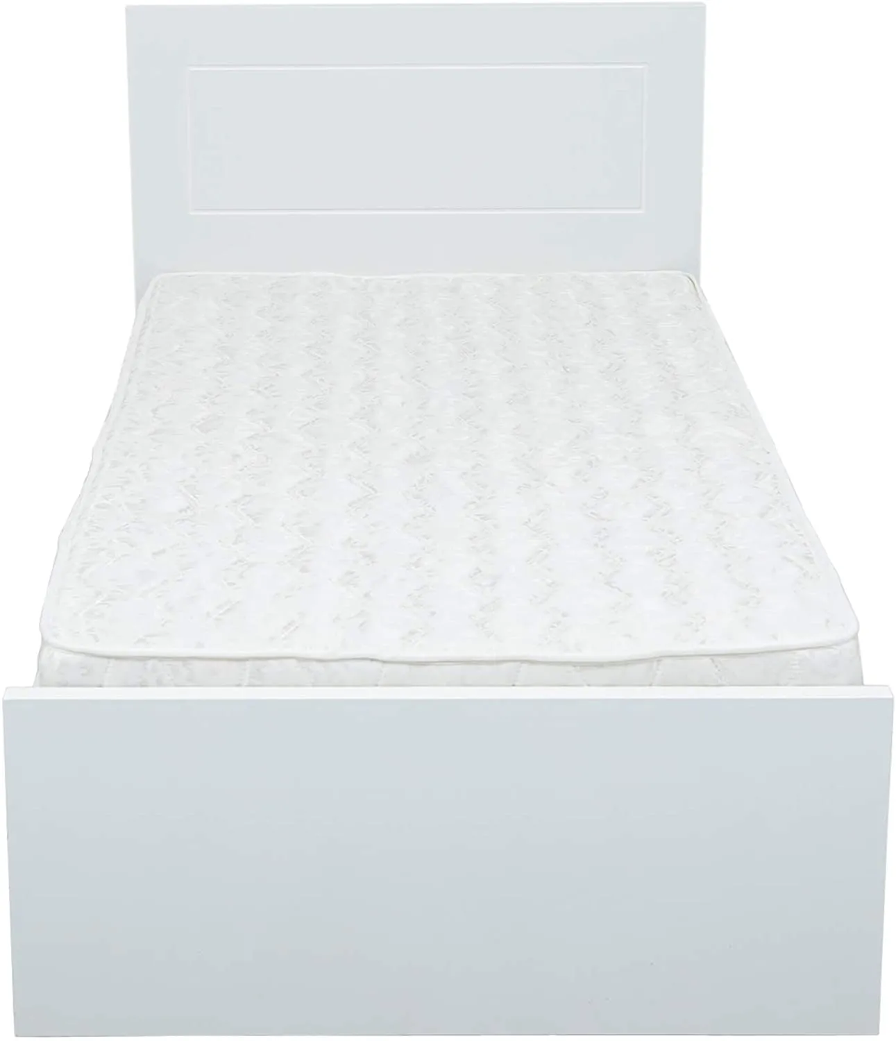 AFT Wooden Single Bed with Simple Headboard, White