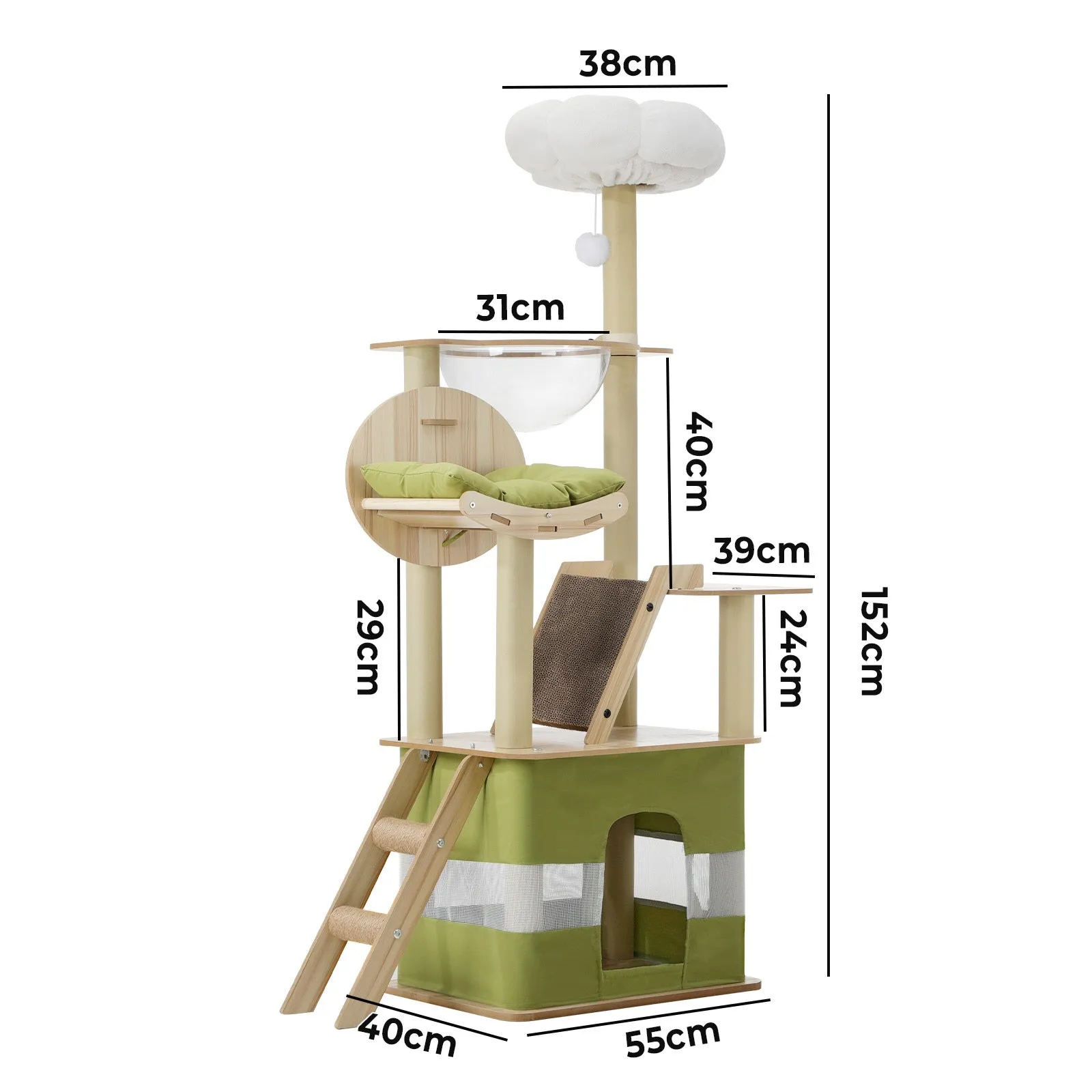 Alopet Cat Tree Tower Scratching Post Scratcher 152cm Condo House Bed Furniture