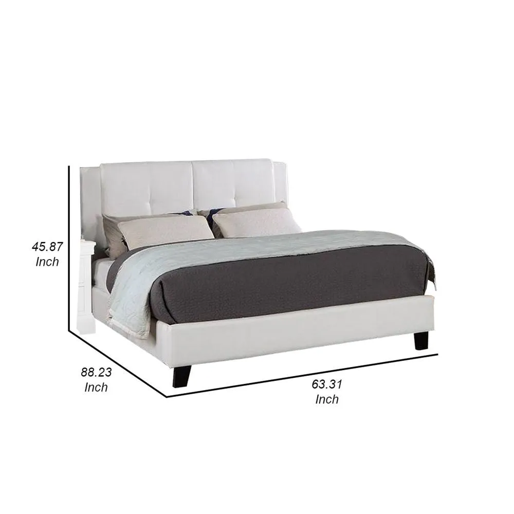 Amy Queen Size Platform Bed, Vegan Faux Leather Upholstery, White By Casagear Home