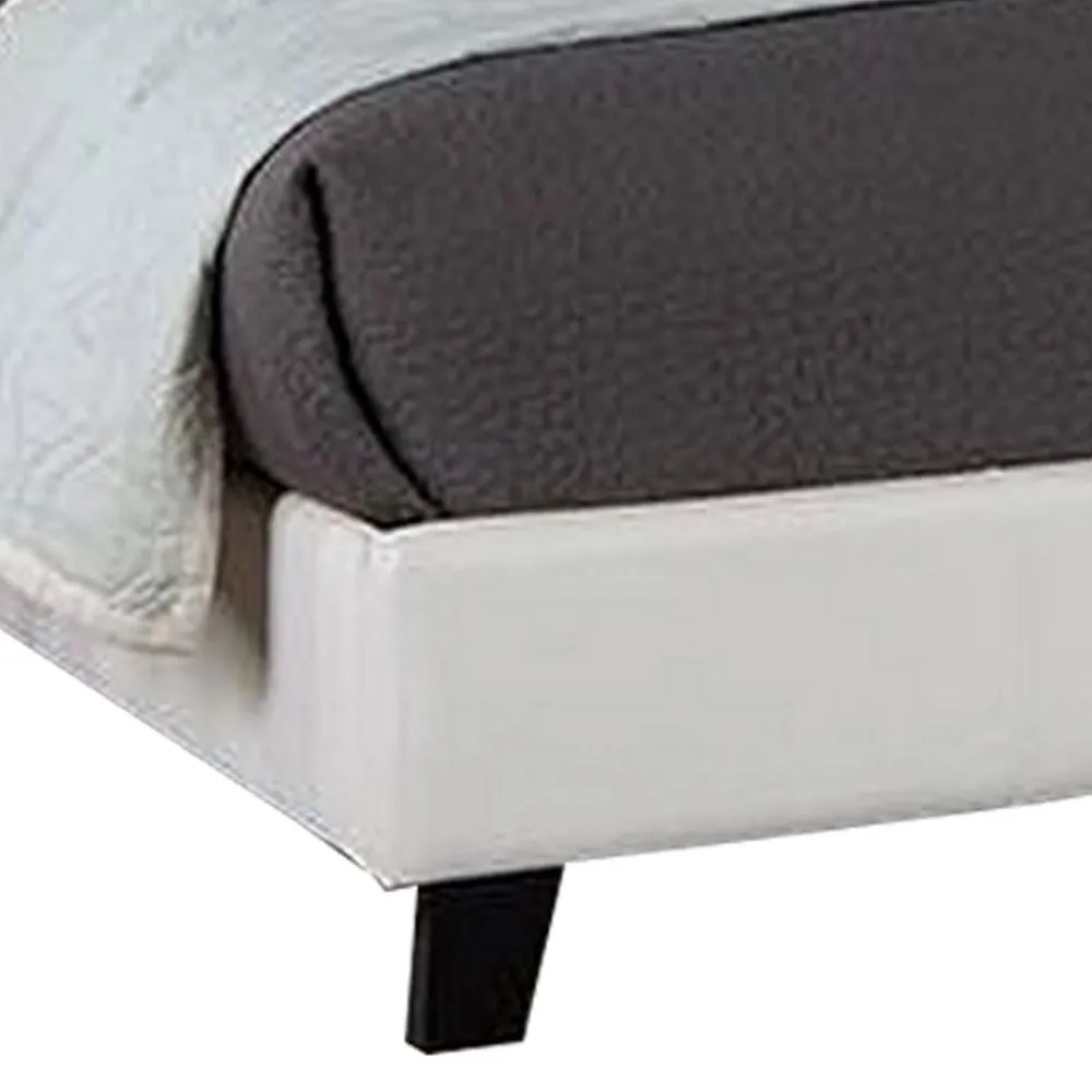 Amy Queen Size Platform Bed, Vegan Faux Leather Upholstery, White By Casagear Home