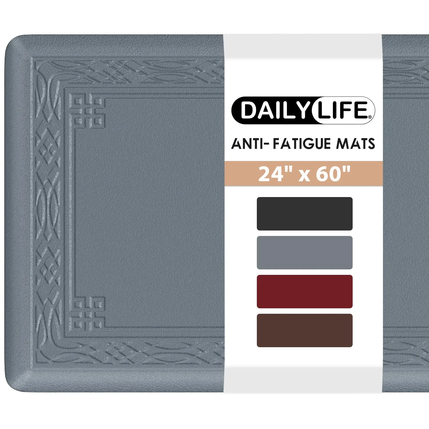 Anti Fatigue Kitchen Mat for Floor by DAILYLIFE, 3/4" Thick Kitchen Cushioned Mat, Standing Comfort Mat for Home, Office, Garage, Non-Slip Bottom, Waterproof & Easy-to-Clean (24" x 60", Grey)