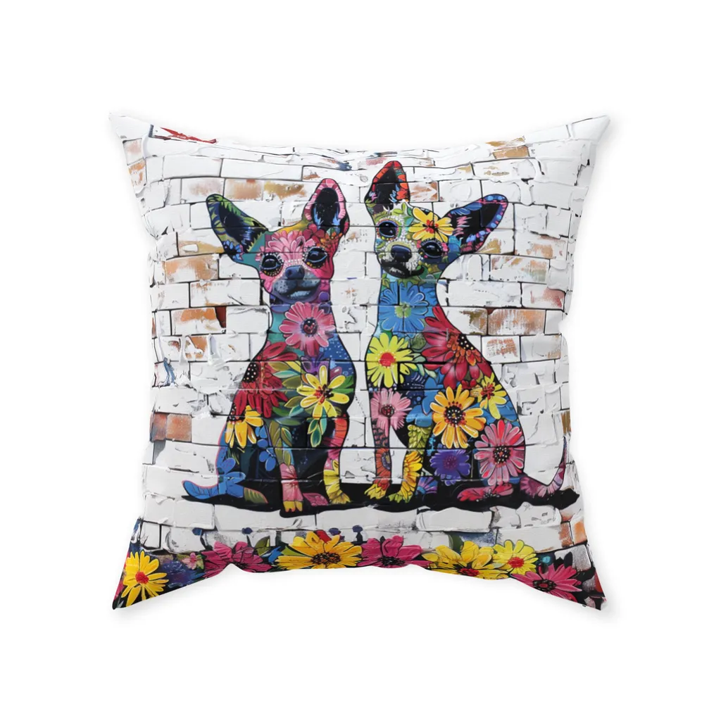 Artistic Floral Chihuahua Original Dog Art Floor Pillow