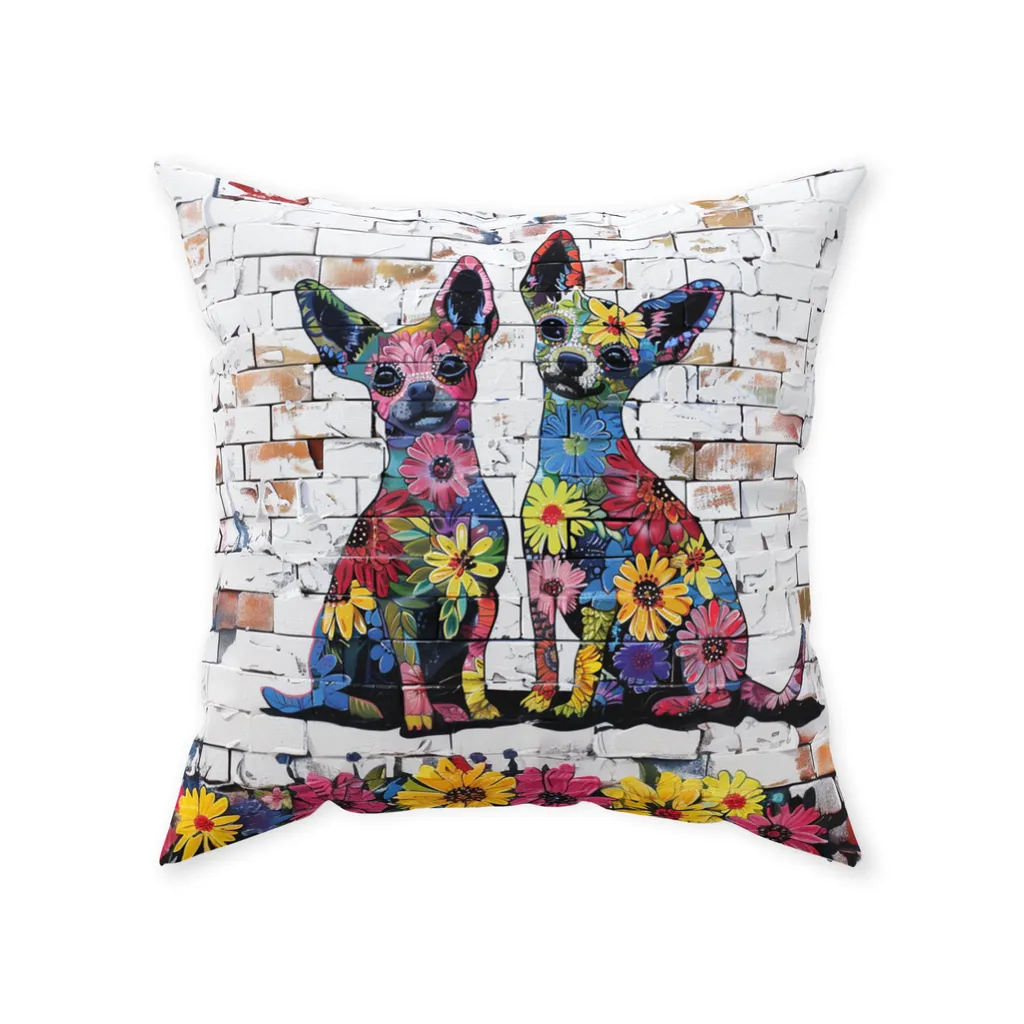 Artistic Floral Chihuahua Original Dog Art Floor Pillow