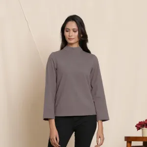 Ash Grey Warm Cotton Turtleneck Flannel Top