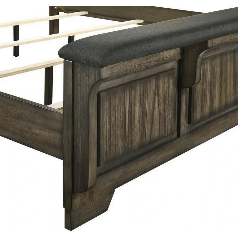 Ashen Full Size Bed, Transitional Panel Design, Wire Brushed Rustic Brown By Casagear Home