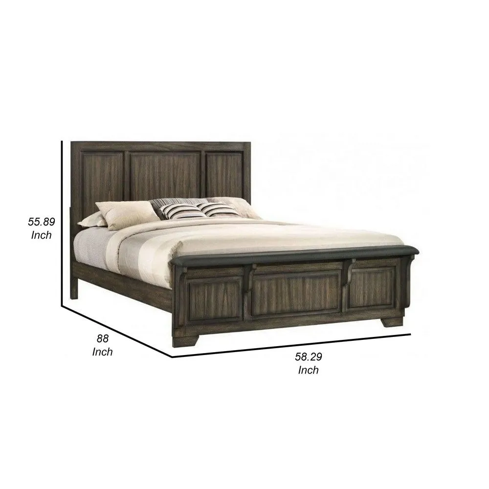 Ashen Full Size Bed, Transitional Panel Design, Wire Brushed Rustic Brown By Casagear Home