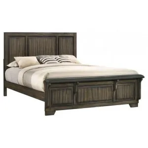 Ashen Full Size Bed, Transitional Panel Design, Wire Brushed Rustic Brown By Casagear Home