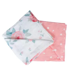 Bebe Au Lait - Bamboo Baby Swaddle - Rosy & Dewdrops (2pk)