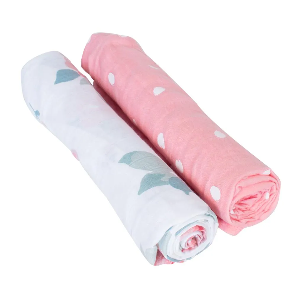 Bebe Au Lait - Bamboo Baby Swaddle - Rosy & Dewdrops (2pk)