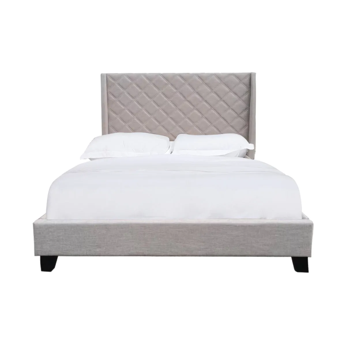 Beige Diamond-Quilted King Upholstered Platform Bed