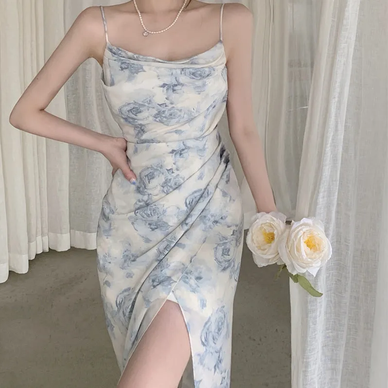 Cami Slit Printed Chiffon Buttocks Formal Dress