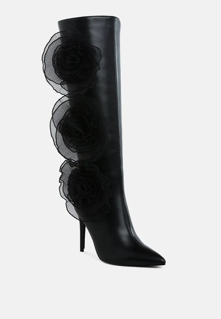 Chinkara Sheer Big Rose Detail Long Boots