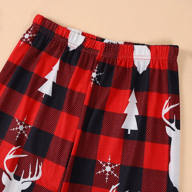 Christmas Red Plaid Pajama Set Snowman Letter Pattern