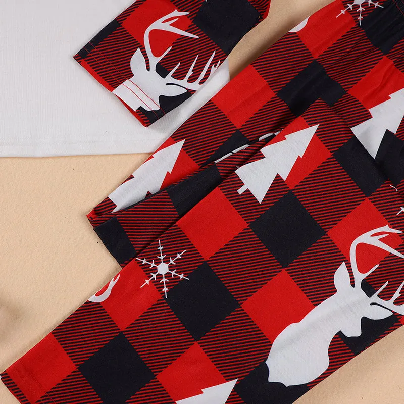 Christmas Red Plaid Pajama Set Snowman Letter Pattern