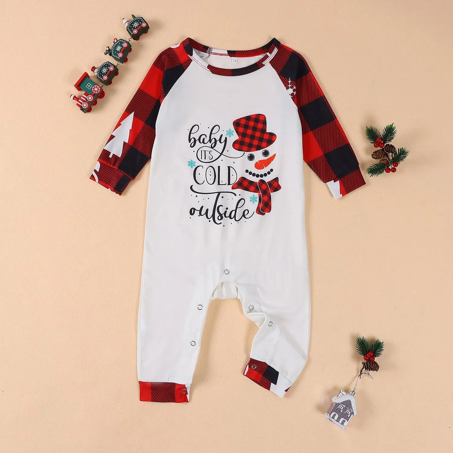 Christmas Red Plaid Pajama Set Snowman Letter Pattern