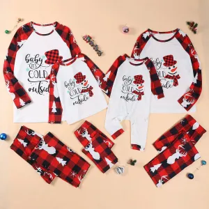 Christmas Red Plaid Pajama Set Snowman Letter Pattern