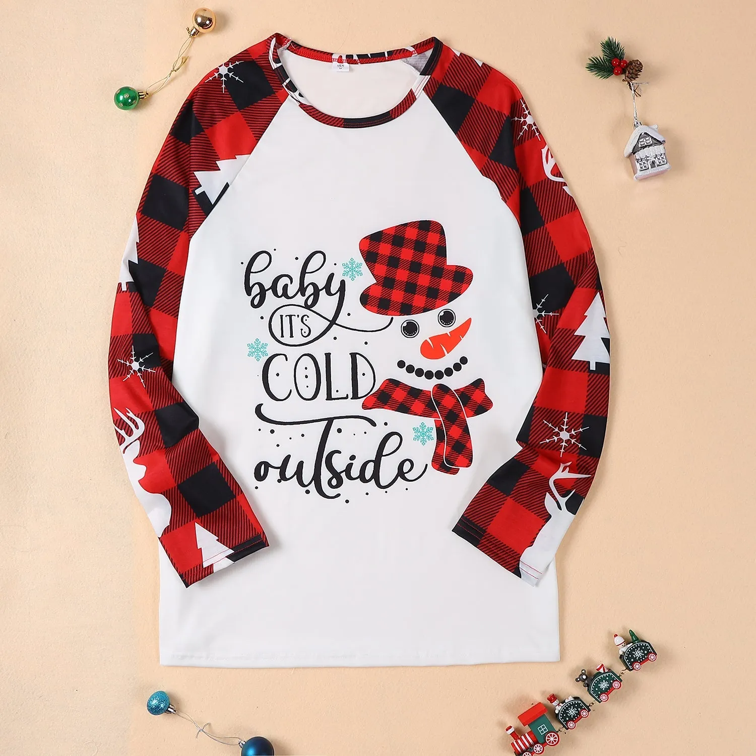 Christmas Red Plaid Pajama Set Snowman Letter Pattern