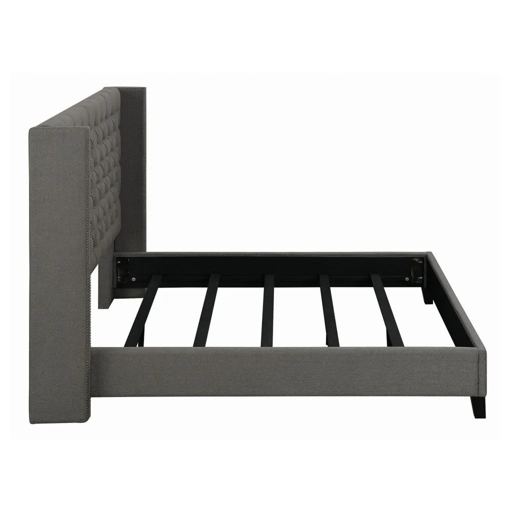 Diya Queen Size Platform Bed, Button Tufted Upholstery, Nailheads, Gray By Casagear Home