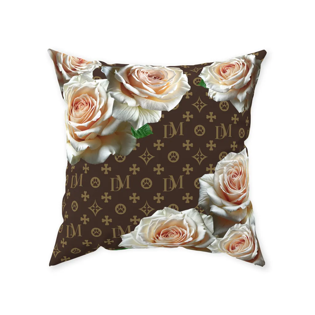 Dog Mom Signature "DM" Motif Champagne Rose Floor Pillow