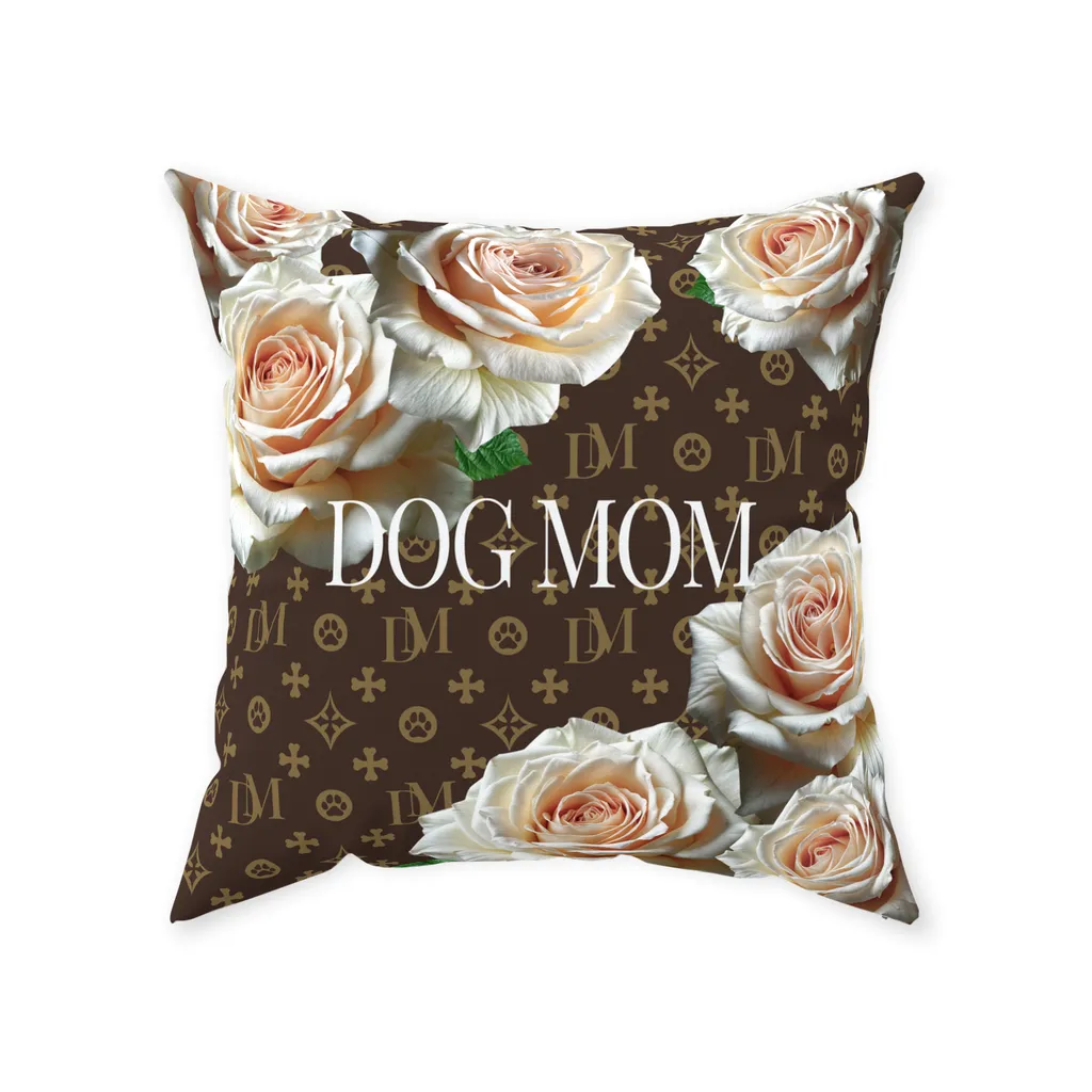 Dog Mom Signature "DM" Motif Champagne Rose Floor Pillow