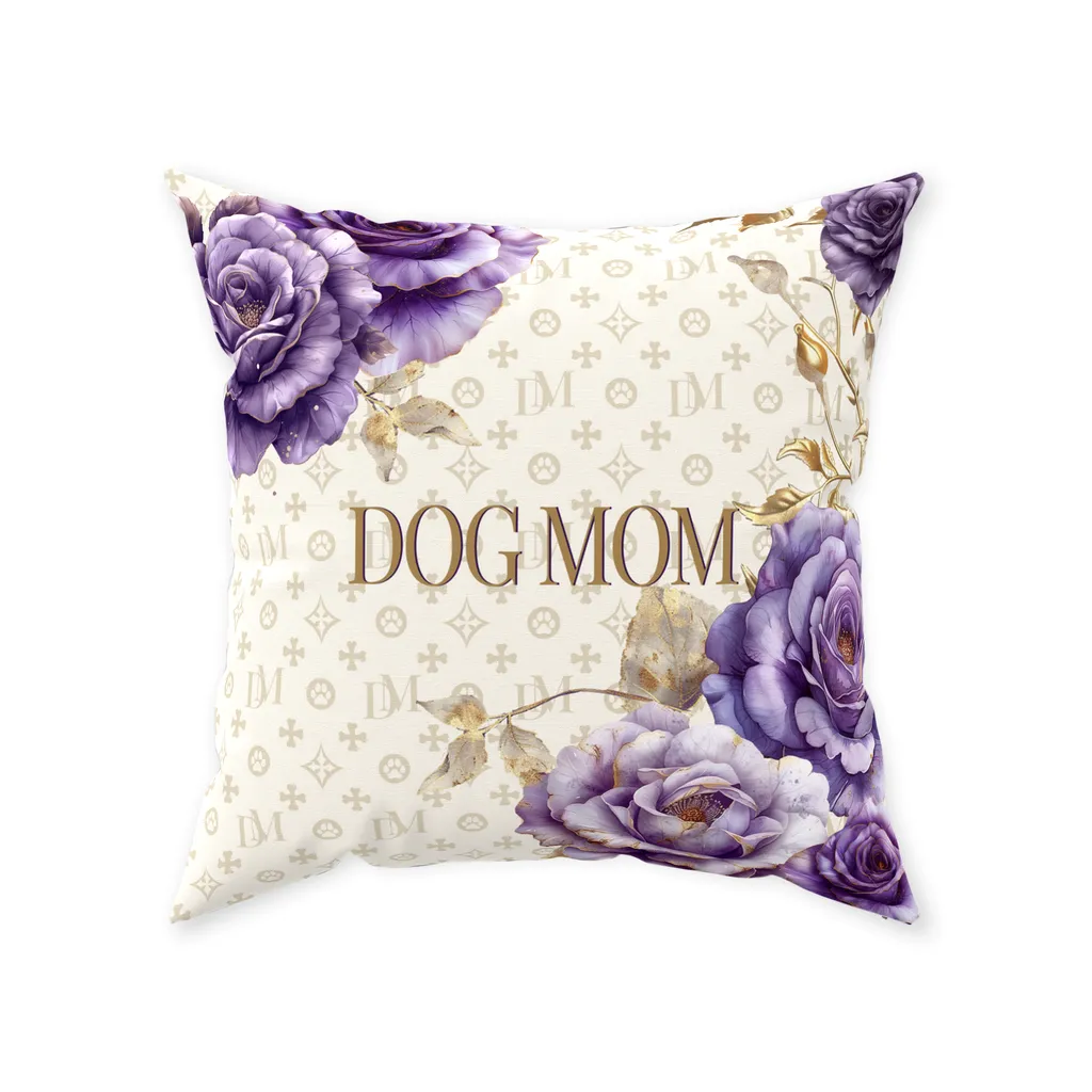 Dog Mom Signature "DM" Motif Gilded Lavender Rose Floor Pillow