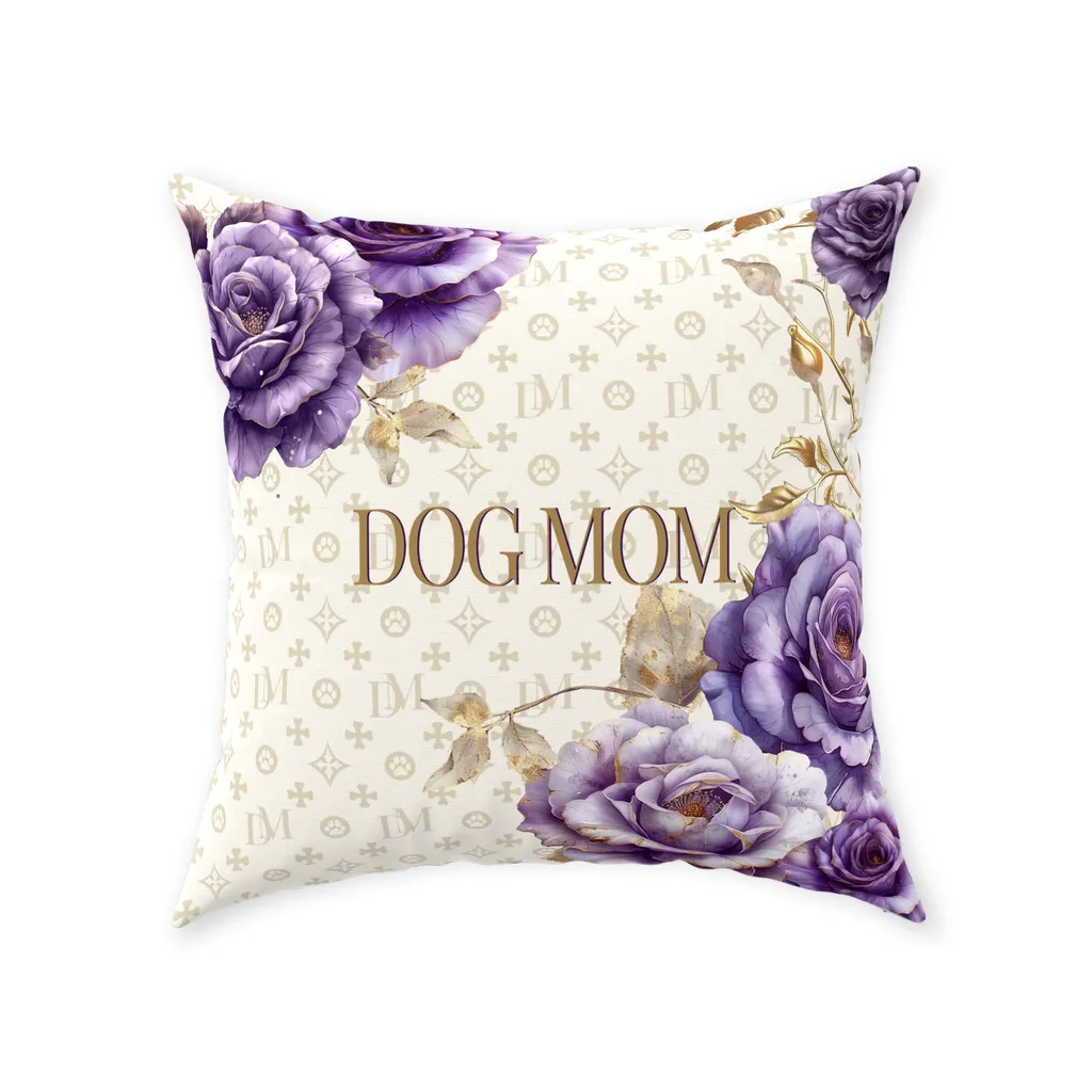 Dog Mom Signature "DM" Motif Gilded Lavender Rose Floor Pillow