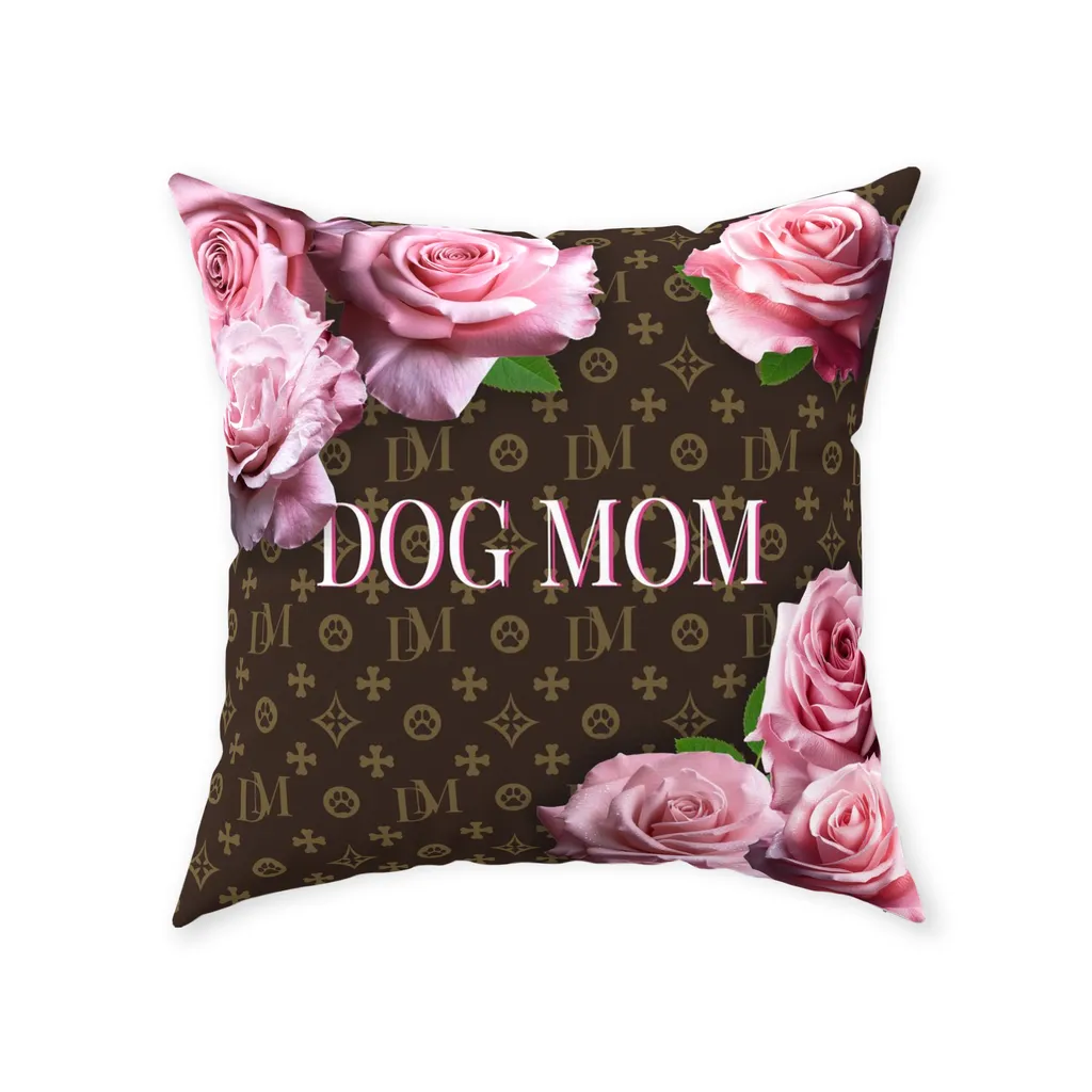 Dog Mom Signature "DM" Motif Pink Rose Floor Pillow