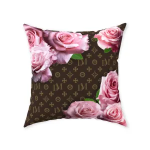 Dog Mom Signature "DM" Motif Pink Rose Floor Pillow