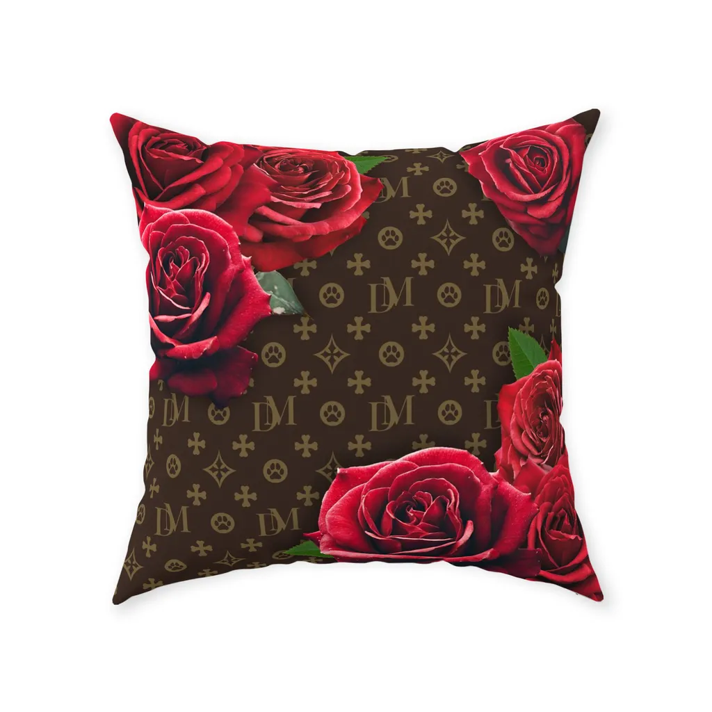 Dog Mom Signature "DM" Motif Red Rose Floor Pillow