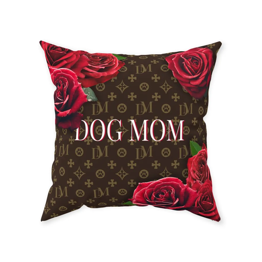 Dog Mom Signature "DM" Motif Red Rose Floor Pillow