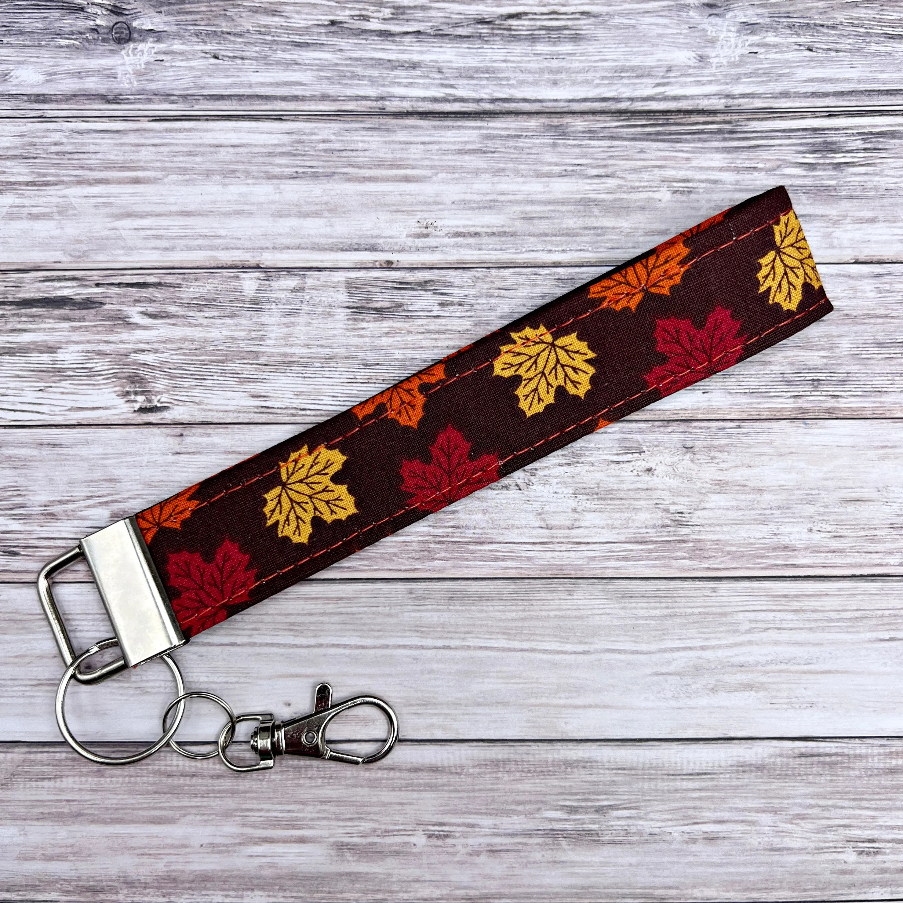 Fall Patterns Pumpkin Leaves Buffalo Plaid Handmade Wristlet Keyfob, Wrist Key Fob, Cotton Key Fob, Gift Idea