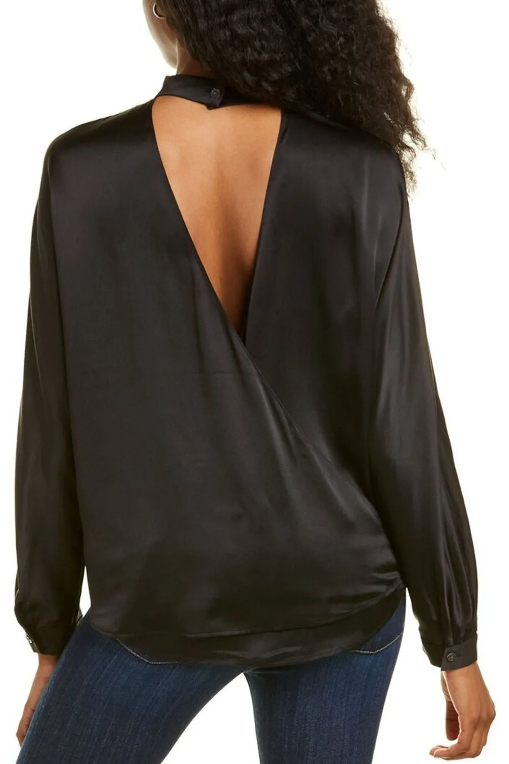 Front Pleated Black Full Sleeve Satin Top