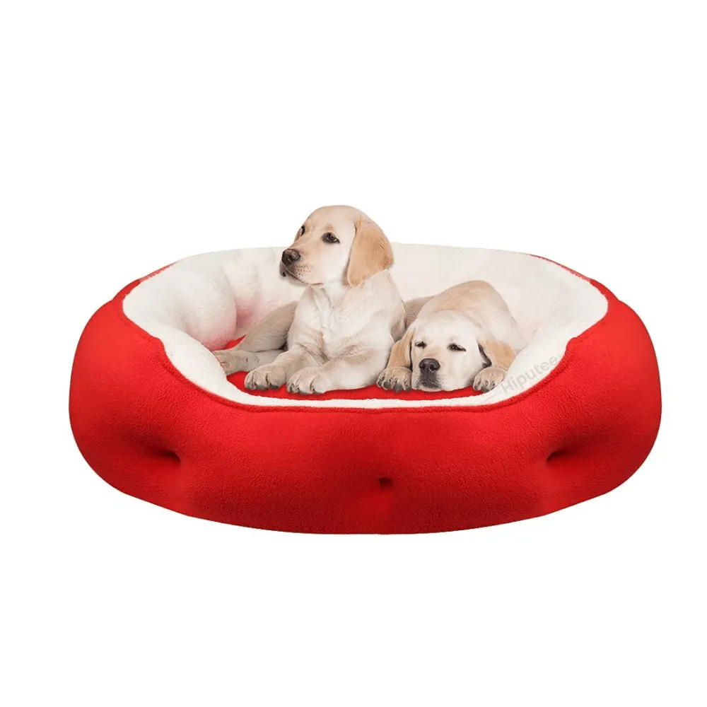 Hiputee Luxurious Paw Shape Dual Colour Bed for Dogs and Cats (Red & Cream)