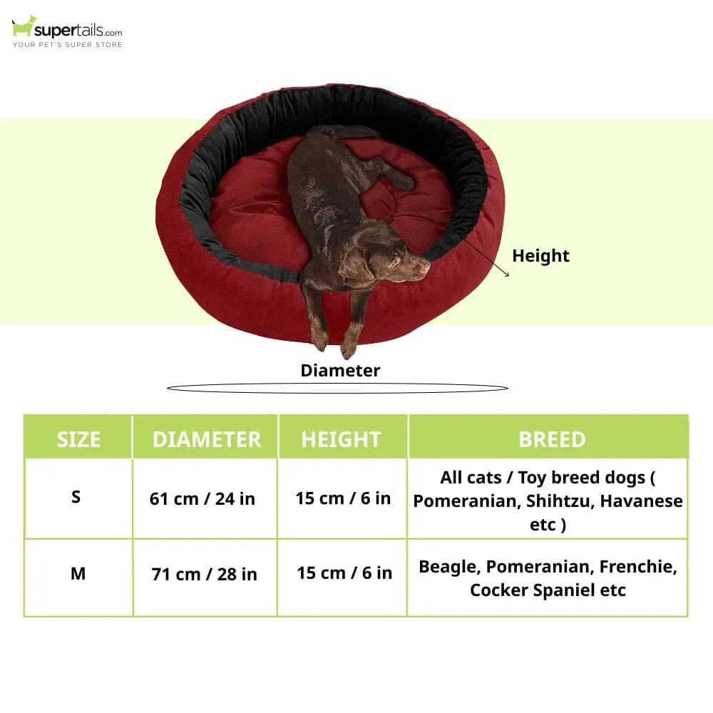 Hiputee Reversible Super Soft Velvet Round Bed for Dogs and Cats (Red Black)