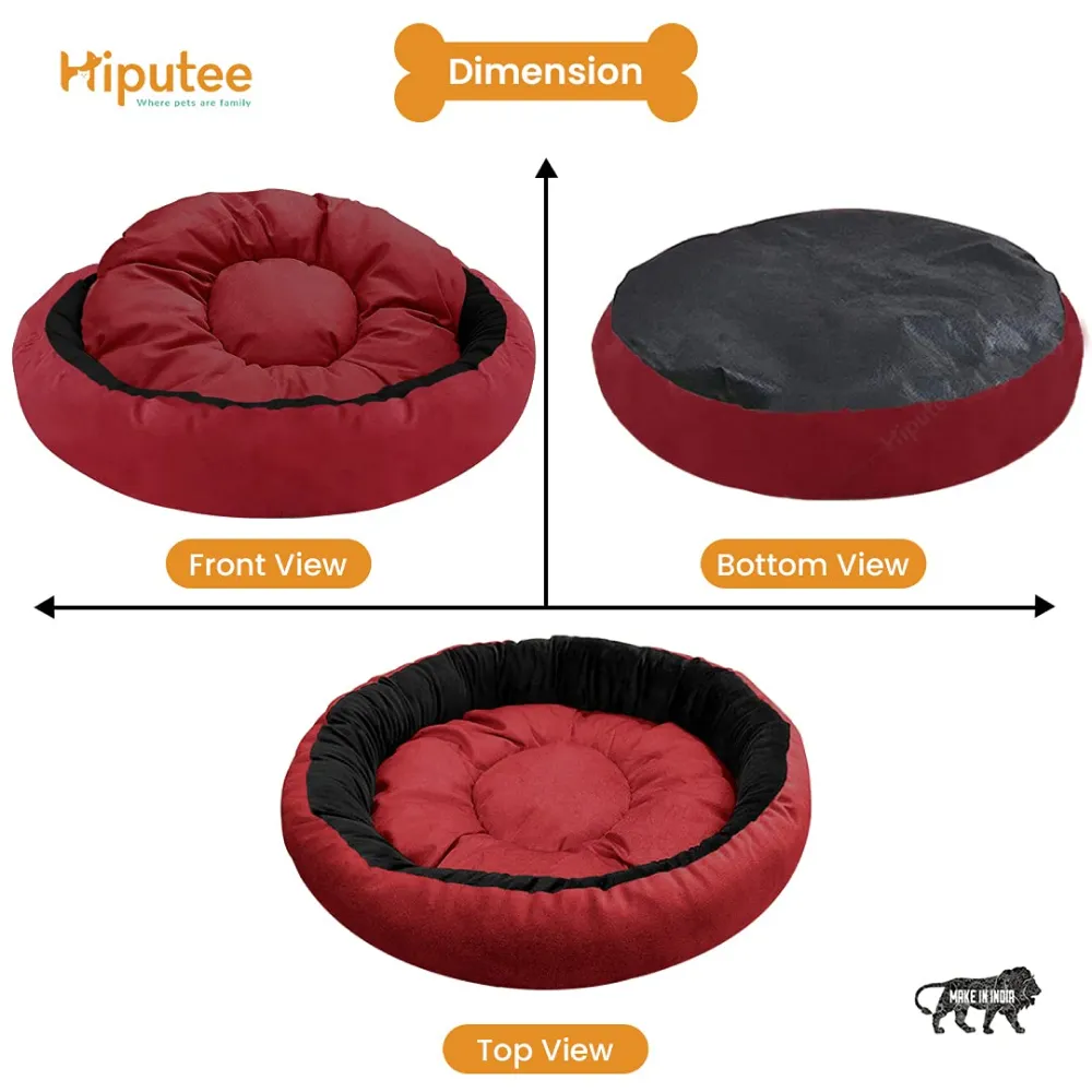 Hiputee Reversible Super Soft Velvet Round Bed for Dogs and Cats (Red Black)