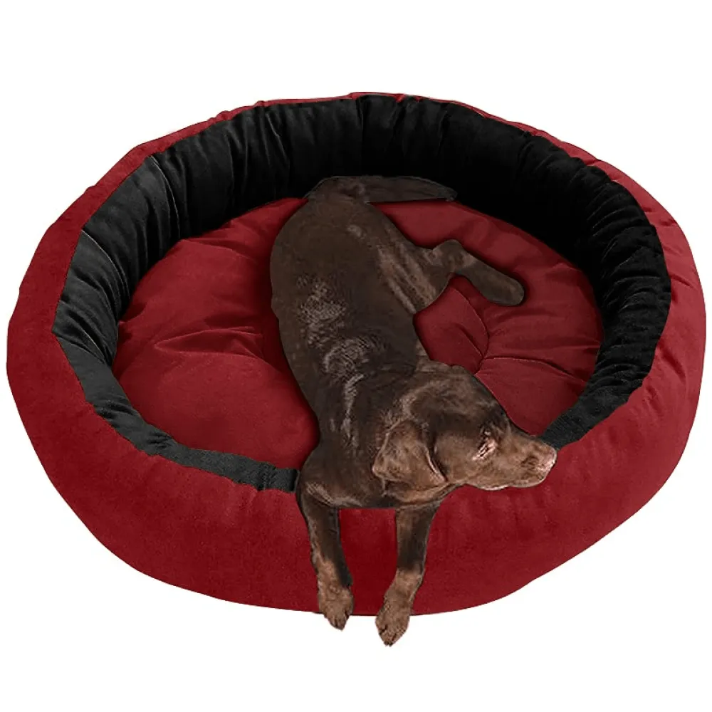 Hiputee Reversible Super Soft Velvet Round Bed for Dogs and Cats (Red Black)