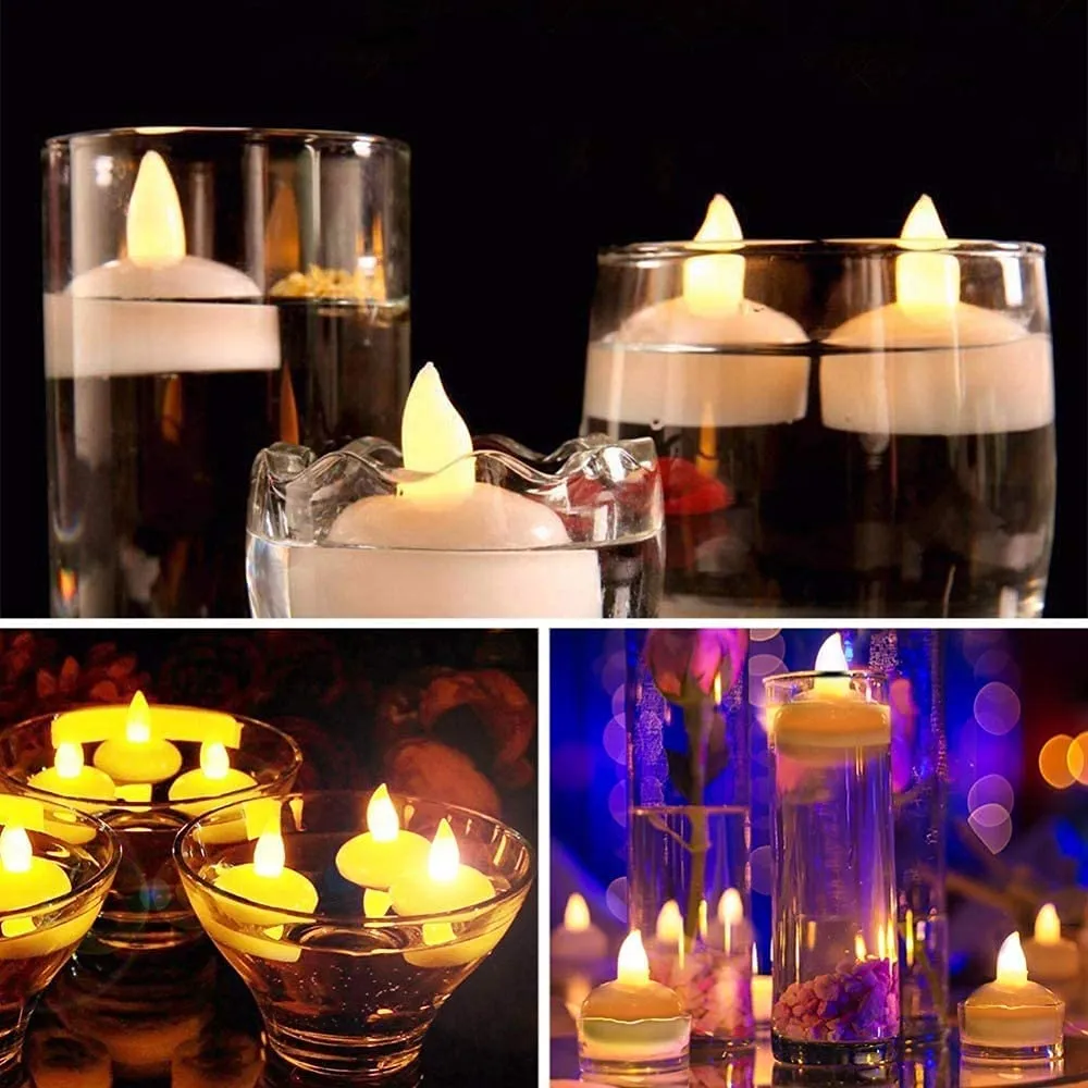 Illuvate Floating Tealight Water Sensor Battery Operated Waterproof LED Flame less Flickering Lights Candles Perfect for Diwali Party Decorations Flameless Plastic Tea Candle Lamp Sensor Tealights(30)