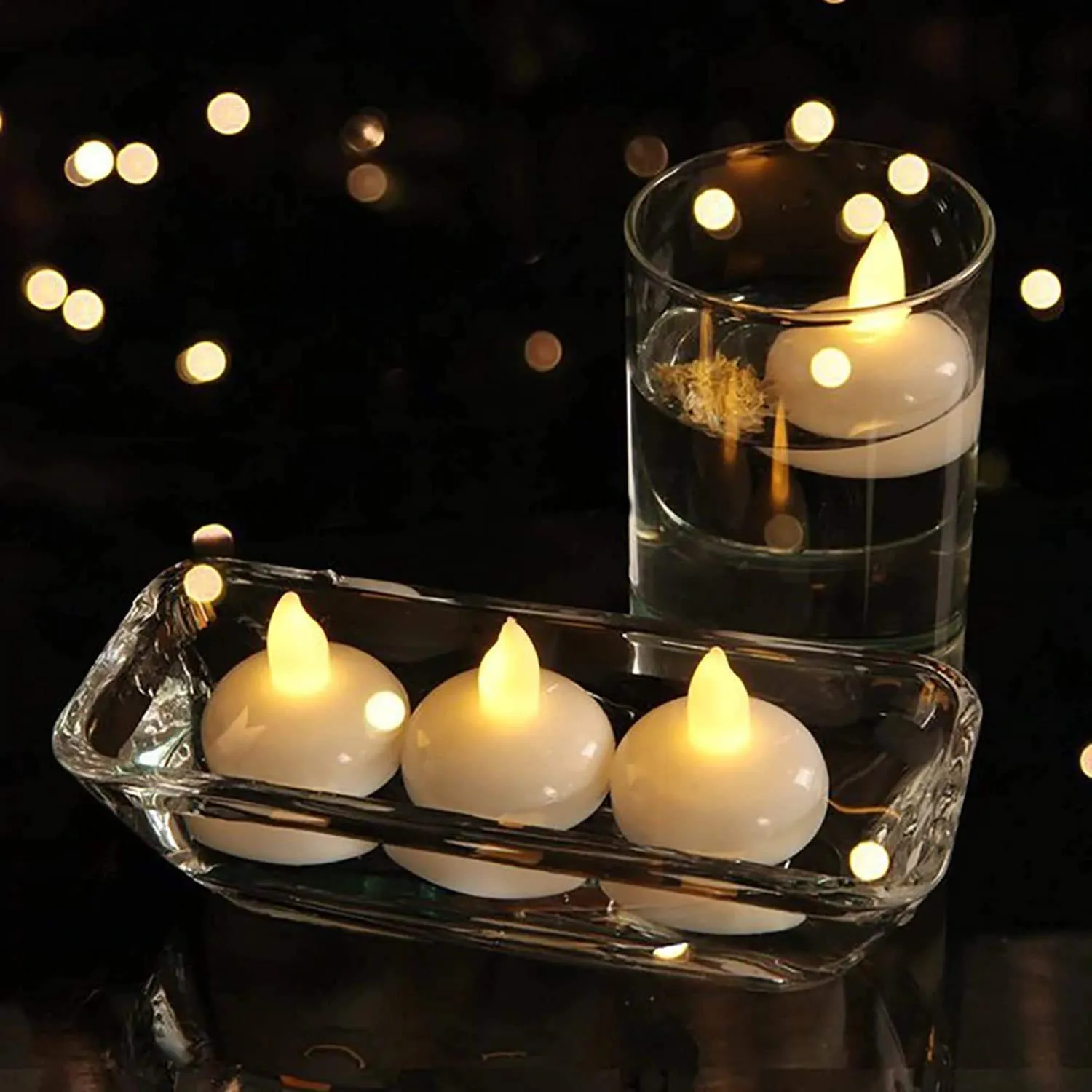 Illuvate Floating Tealight Water Sensor Battery Operated Waterproof LED Flame less Flickering Lights Candles Perfect for Diwali Party Decorations Flameless Plastic Tea Candle Lamp Sensor Tealights(30)