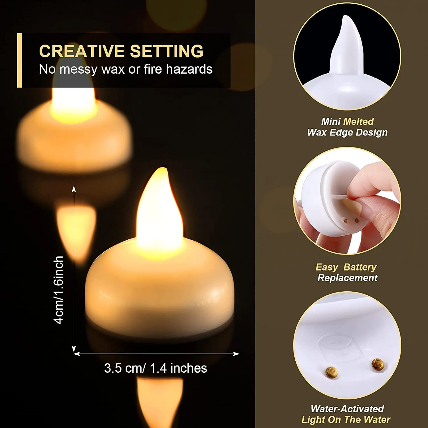 Illuvate Floating Tealight Water Sensor Battery Operated Waterproof LED Flame less Flickering Lights Candles Perfect for Diwali Party Decorations Flameless Plastic Tea Candle Lamp Sensor Tealights(30)