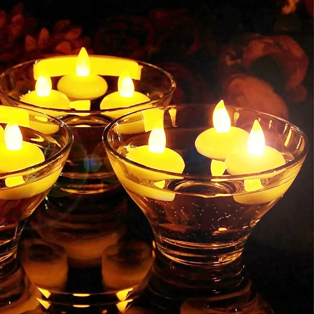 Illuvate Floating Tealight Water Sensor Battery Operated Waterproof LED Flame less Flickering Lights Candles Perfect for Diwali Party Decorations Flameless Plastic Tea Candle Lamp Sensor Tealights(30)