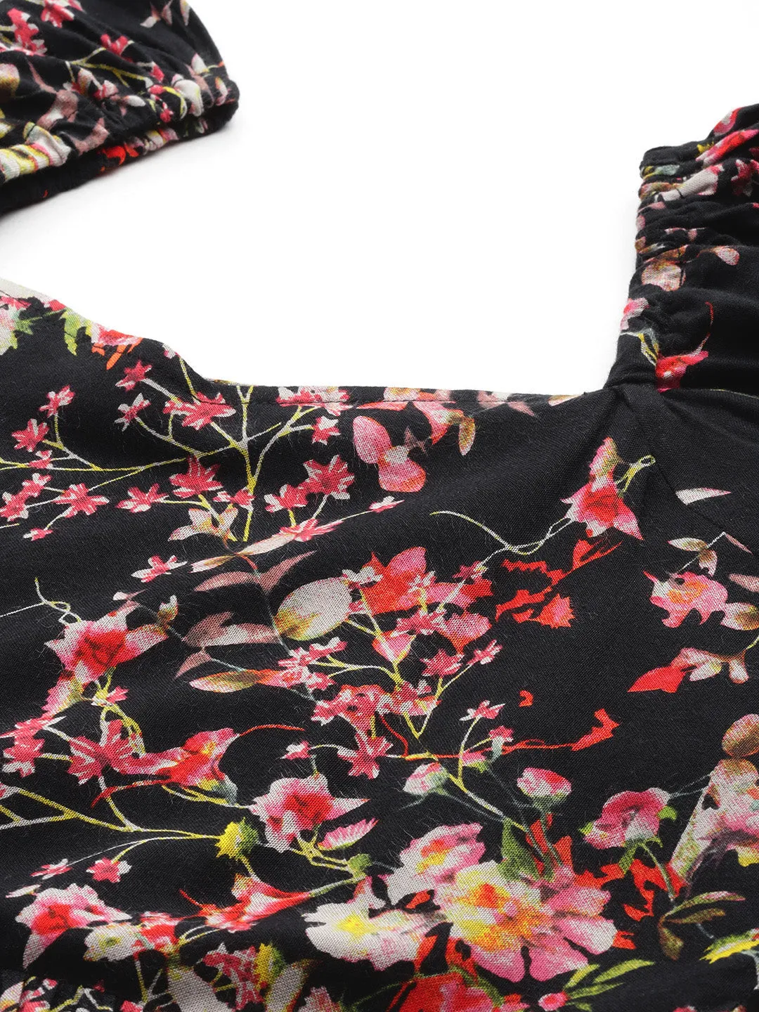 Indibelle Rayon Floral Print Dress (Black)