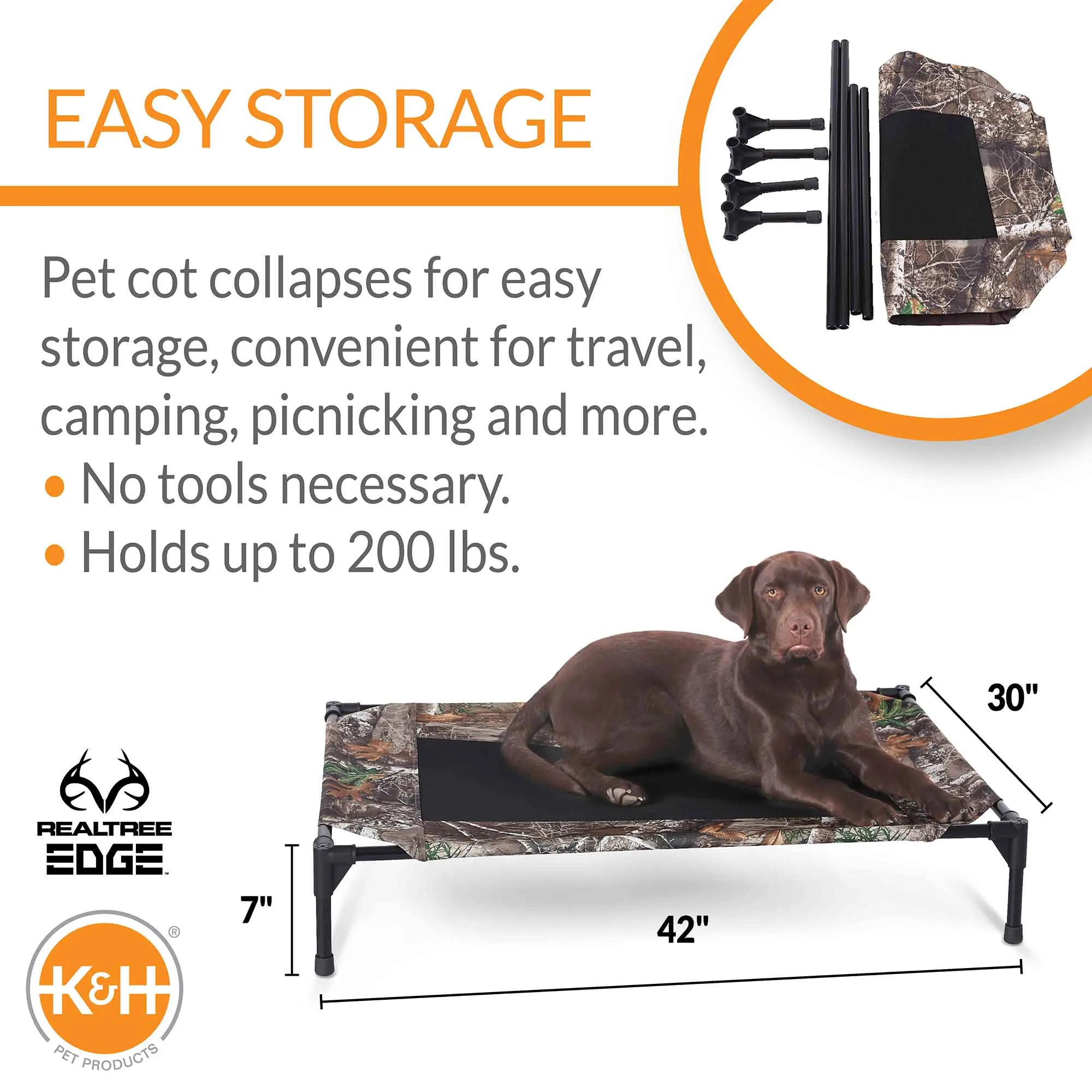 K&H Pet Products Original Pet Cot Elevated Dog Bed, Realtree Edge