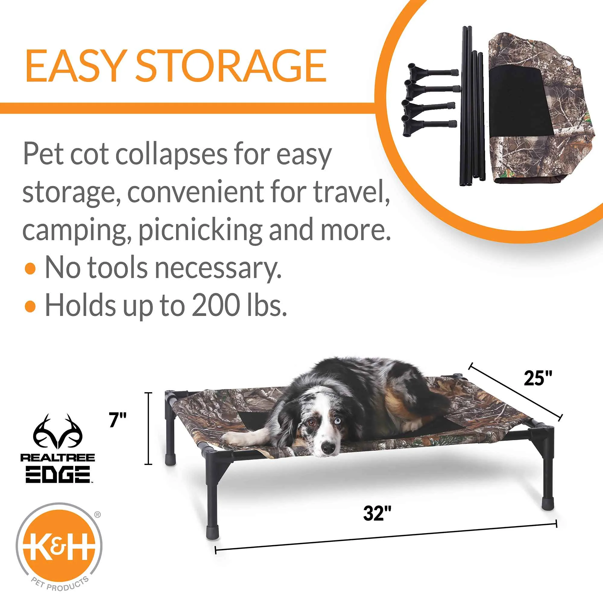 K&H Pet Products Original Pet Cot Elevated Dog Bed, Realtree Edge